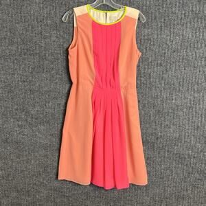 Loft Womens Shift Dress Sz 8 Color Blocked Multi Color Pleated Sleeveless Office